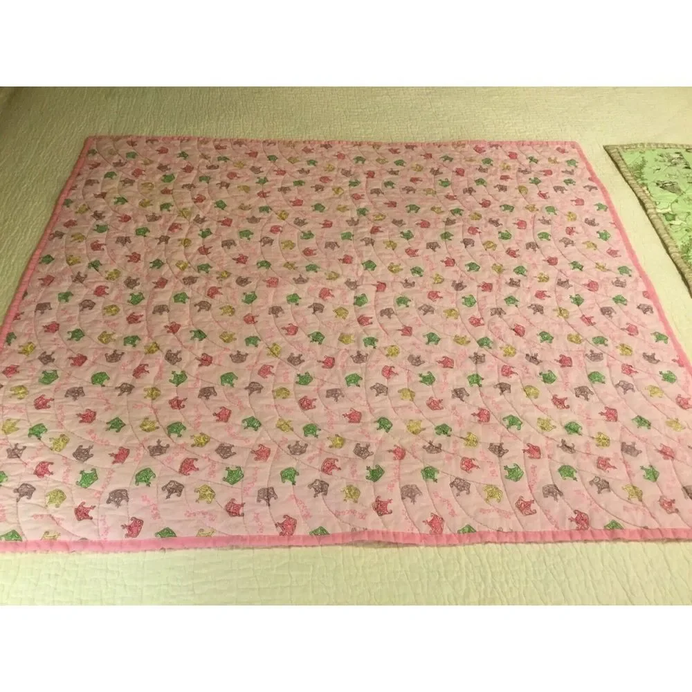 Baby‎ Quilt Crib 45x40 Small Quit 20x18 Handmade By Karen Cox Pink Green